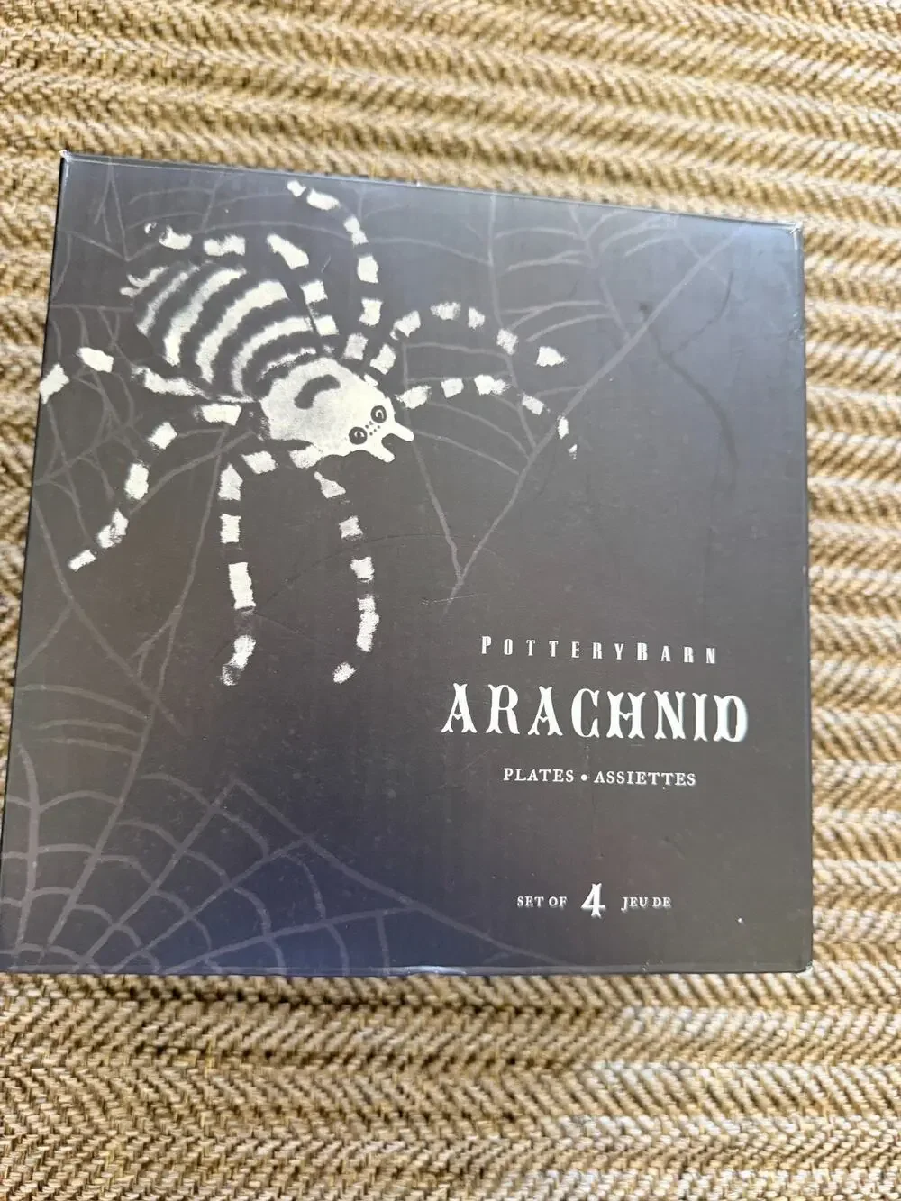 Pottery Barn Arachnid Spider Tidbit Plates Set of 4 Halloween NIB Discontinued